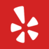 Yelp logo with red background and white stylized starburst symbol.